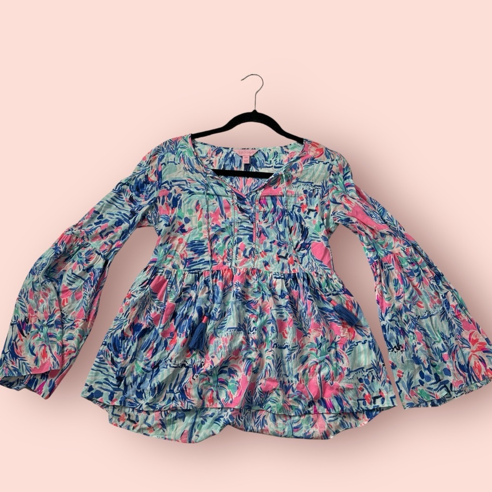 Lilly Pulitzer khali bell sleeve blouse cabana cocktail XXS